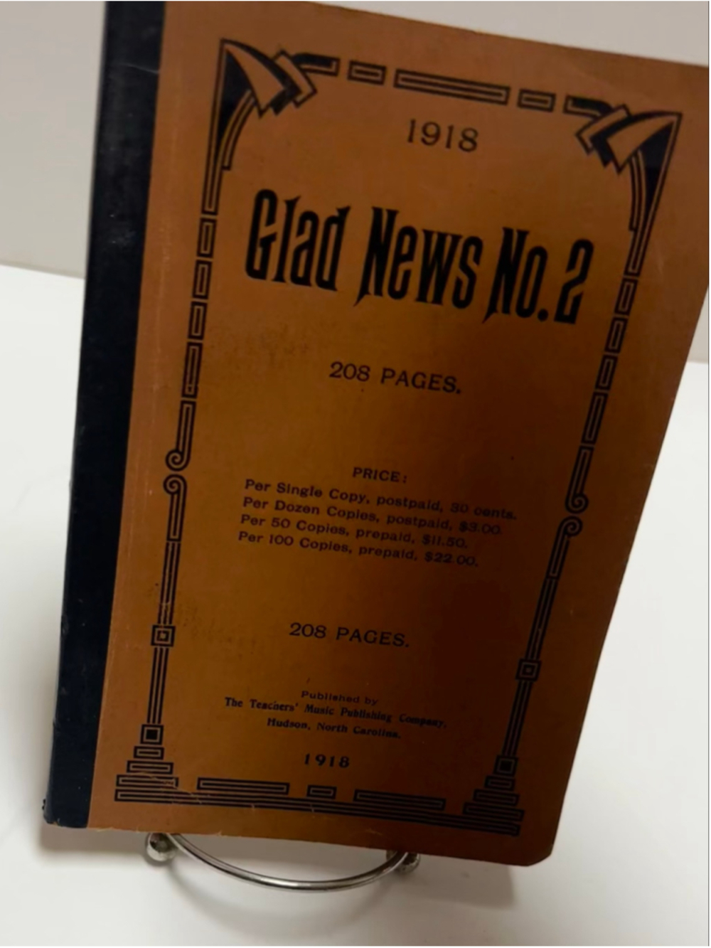 Vintage 1918 Glad News No. 2 Sacred Music Hymnal Book paperback
